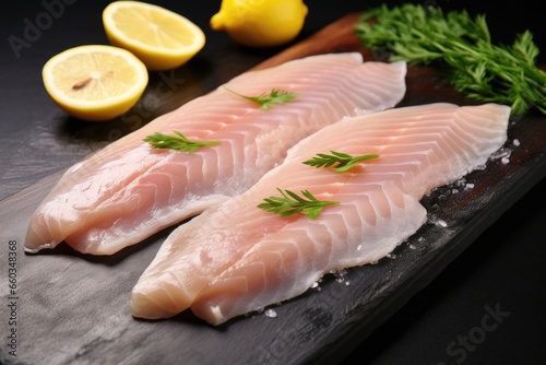 raw fish fillets with lemon wedges ready for cooking