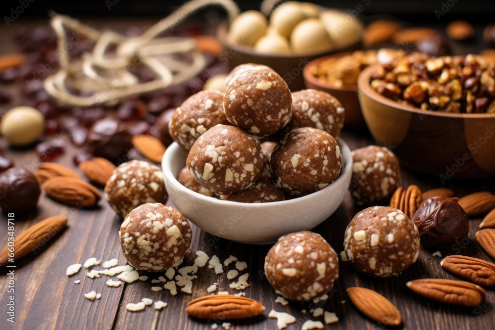 mixed nut balls surrounded by raw nuts mixed nut balls surrounded by raw nuts