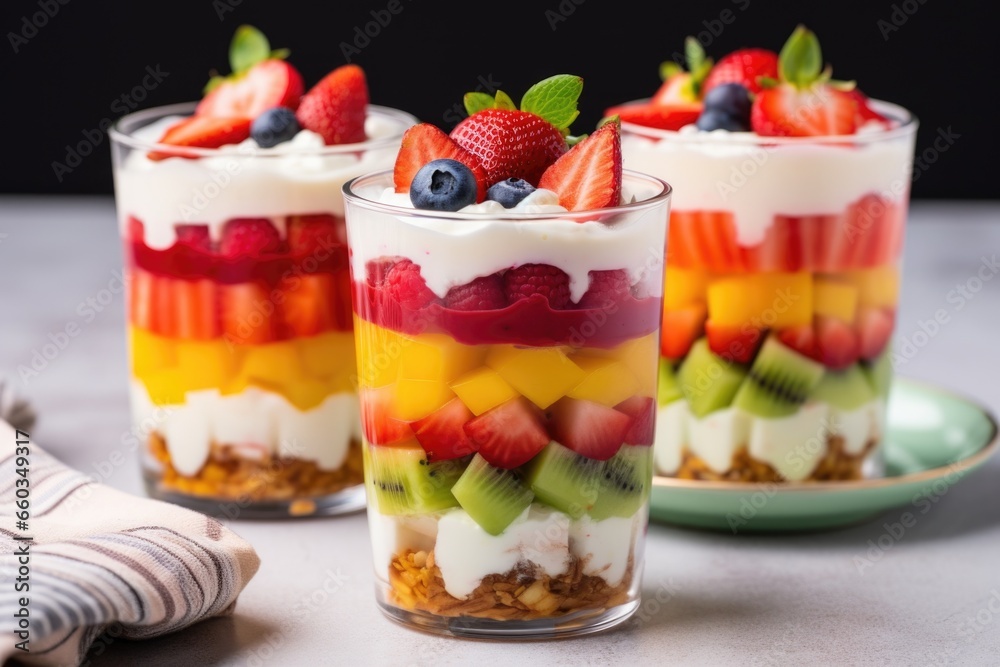 slice layered fruit salad in a dessert cup slice layered fruit salad in a dessert cup
