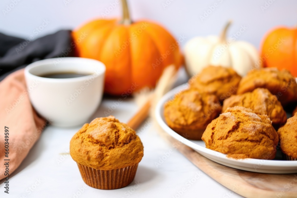 gluten-free pumpkin spice muffins placed next to a gourd