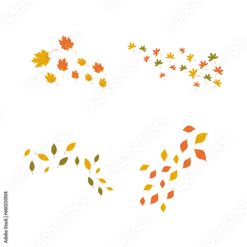 Hand Drawn Fallen Autumn Leaves. Cartoon Texture. Vector Illustration Set. 