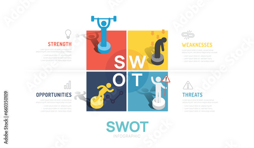 Swot analysis Infographic template diagram. chart and icons with 4 steps Vector illustration.