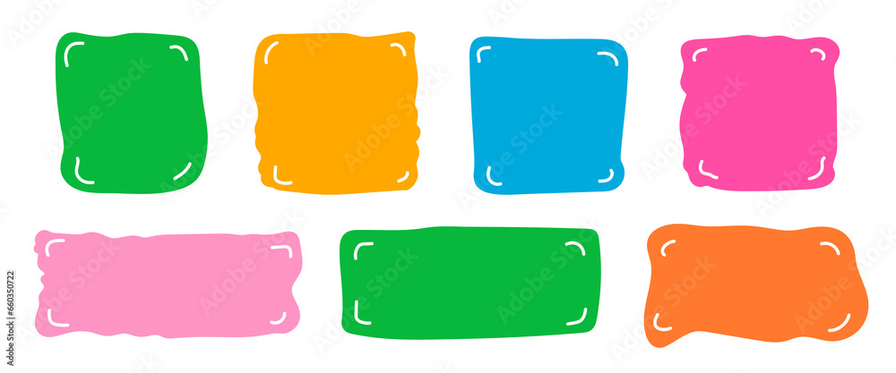 Colorful rectangle doodle shape collection. Hand drawn quote frame set ...