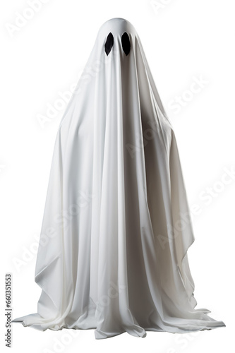 The ghost costume is made of a white sheet on a transparent background.