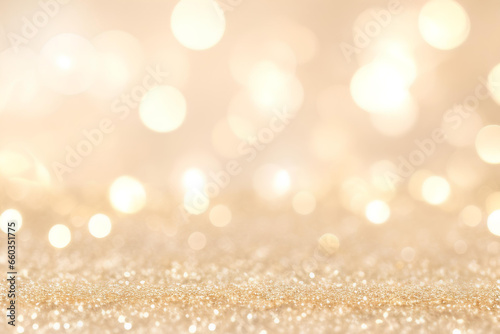Elegant golden christmas background with bokeh. Glitter lights and sparkle. Christmas and New Year decoration banner