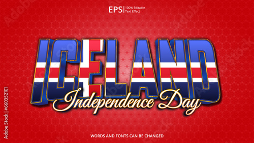 iceland editable text effect with iceland flag pattern suitable for poster design about holiday, Feast day or iceland independence day moment