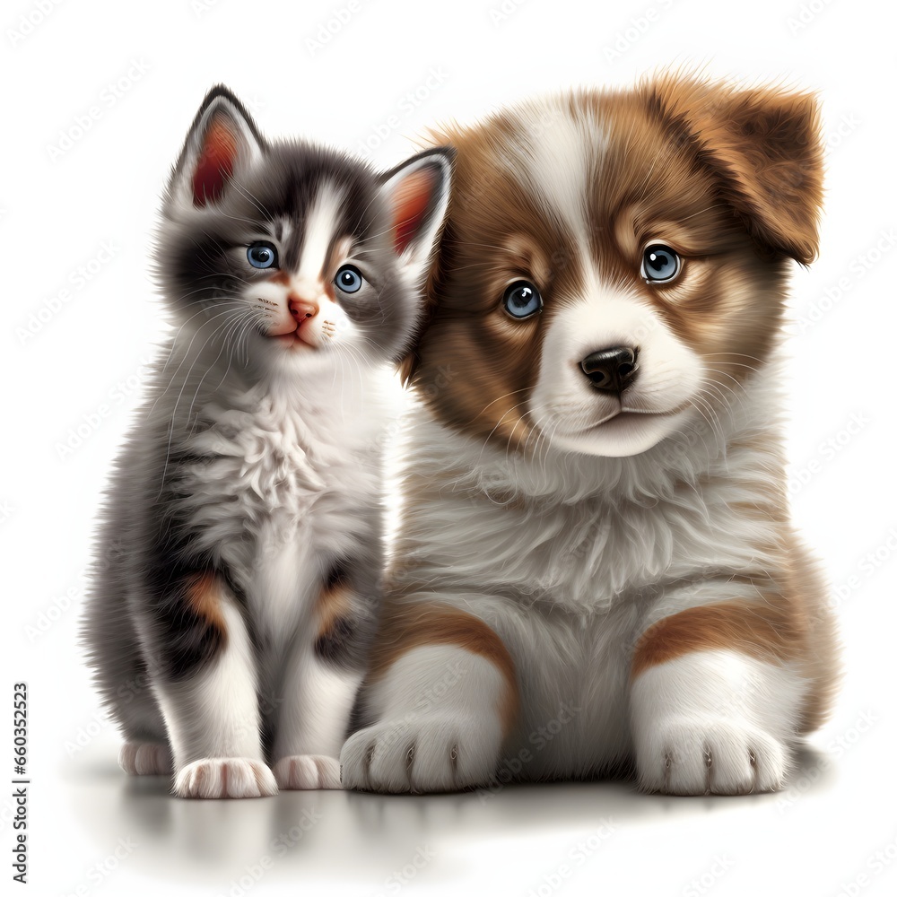 cute puppy and kitten 3d nice and beautiful kitten cute puppy white background 