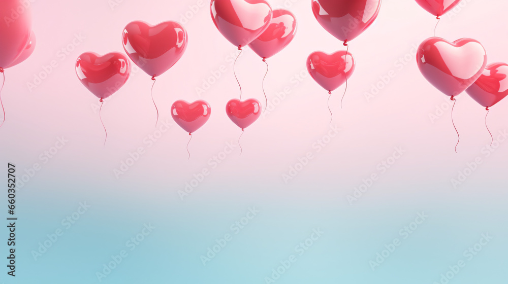 Floating hearts shape Valentine concept. 3d rendering