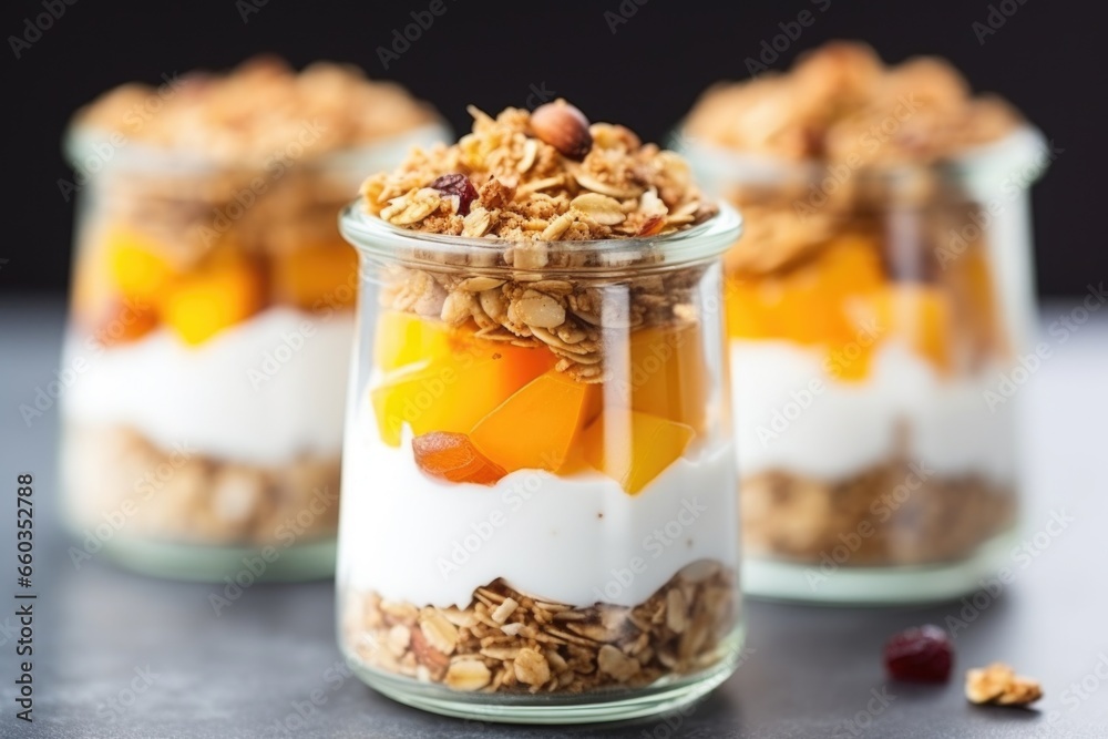 macro shot of birchers with apricot pieces in a jar macro shot of birchers with apricot pieces in a jar
