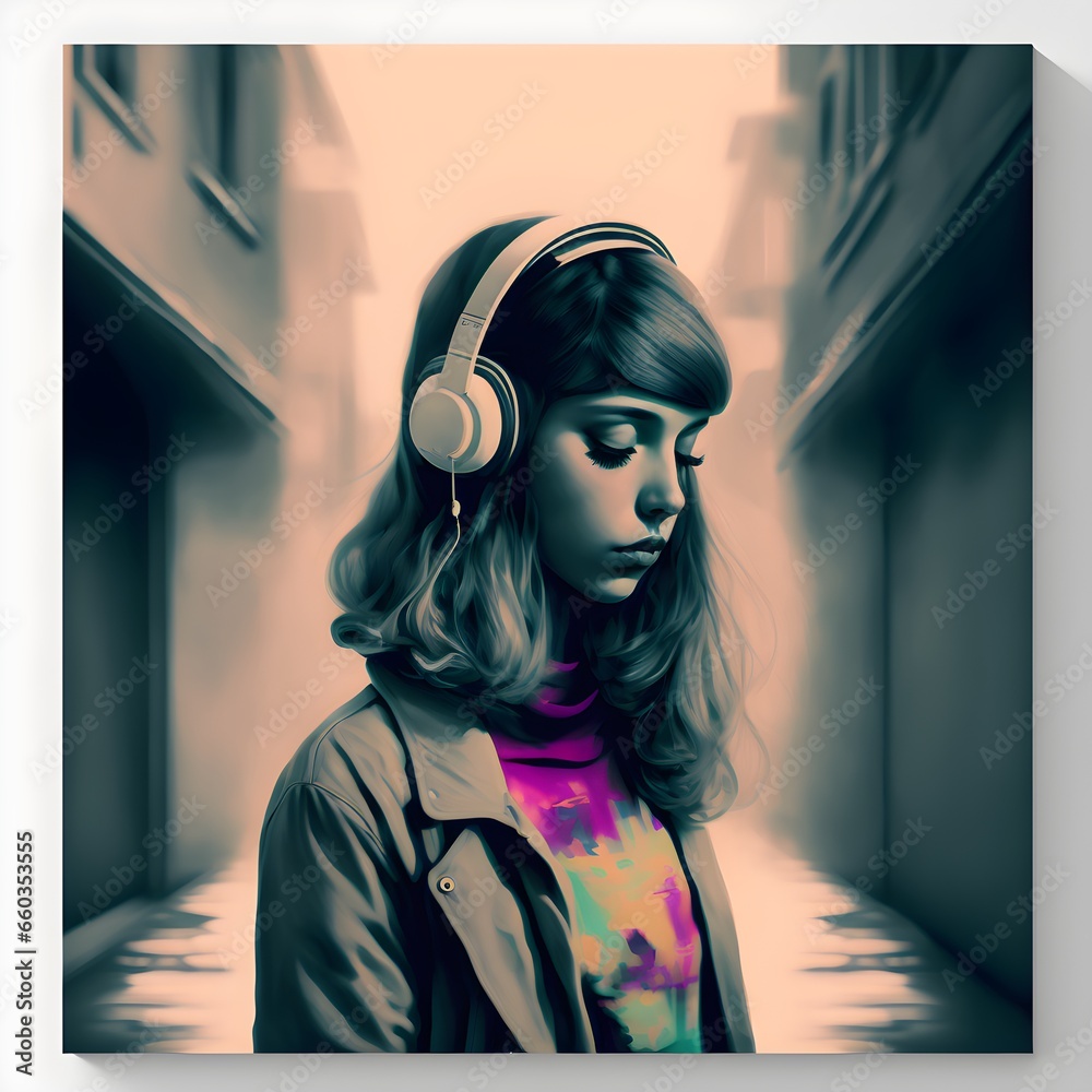 girl walking through the street  - obrazy, fototapety, plakaty 