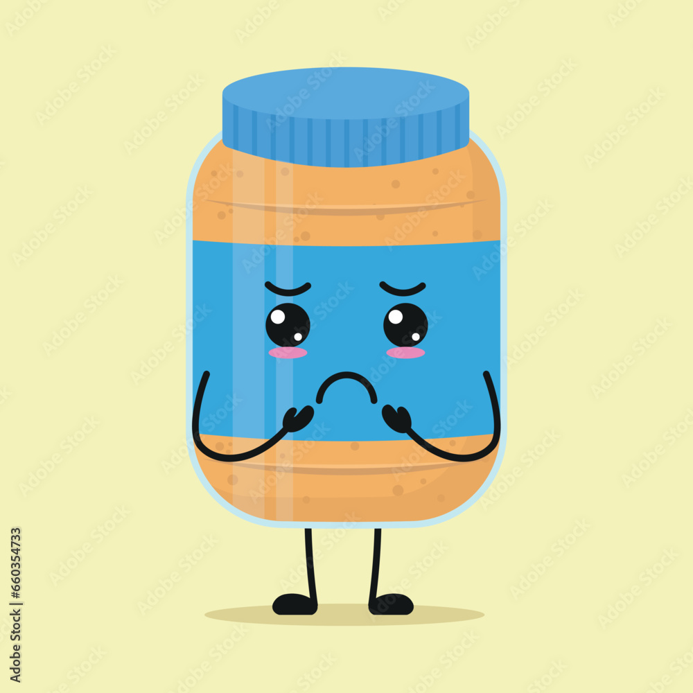 Cute gloomy peanut butter cartoon. Funny sad food cartoon emoticon in flat style. closet vector illustration Cute gloomy peanut butter cartoon. Funny sad food cartoon emoticon in flat style. closet vector illustration