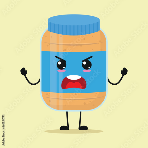 Cute furious peanut butter cartoon. Temperament food cartoon emoticon in flat style. closet vector illustration