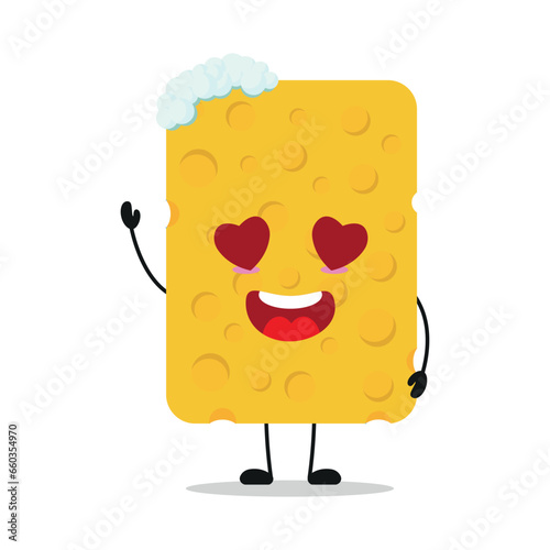 Cute happy sponge character. Funny fall in love wash cartoon emoticon in flat style. closet vector illustration
