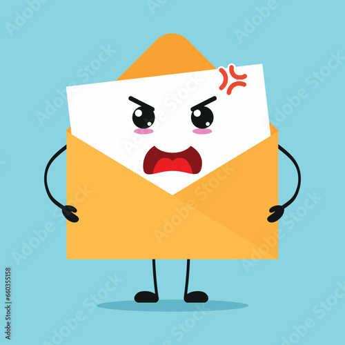 Cute angry envelope character. Funny mad postcard cartoon emoticon in flat style. closet vector illustration
