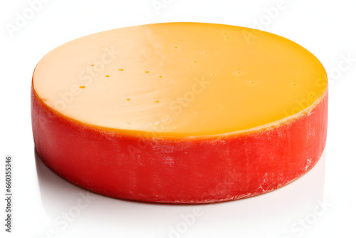 Whole Gouda Cheese Wheel on White Background photo