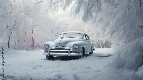 A car sits beneath a soft, white layer of snow, its windows frosted over with winter's touch.  © Usman