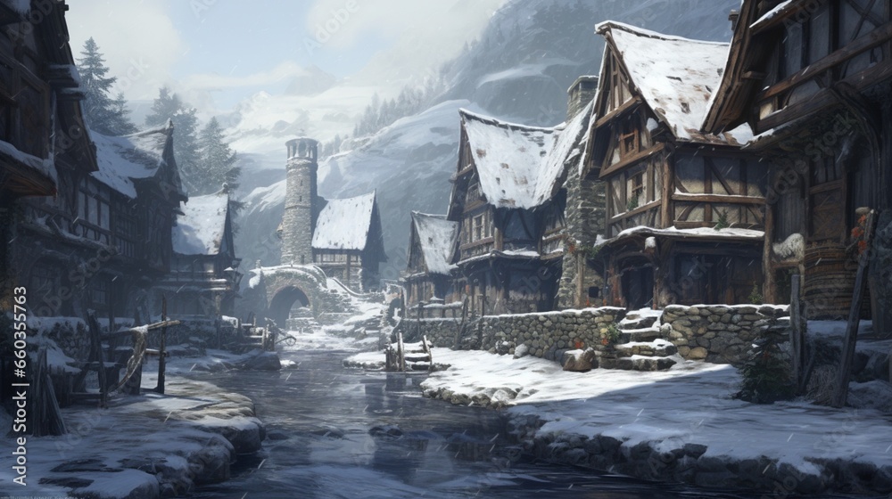 A gentle snowfall adds charm to the artificial intelligence-generated landscape. A gentle snowfall adds charm to the artificial intelligence-generated landscape.