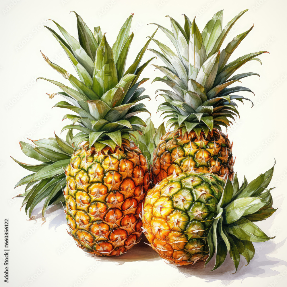 Fototapeta premium watercolor Pineapple clipart, Generative Ai