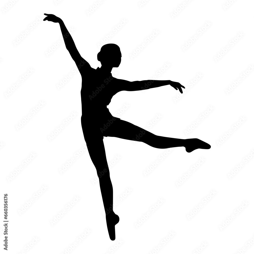 Silhouette of a female ballet dancer in action pose. Silhouette of a ballerina girl dancing pose.