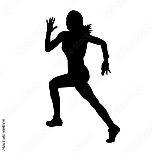 Silhouette of a sporty woman in running pose. Silhouette of a female run pose.