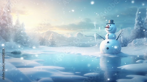 a majestic ice snowman that glistens with a sense of serenity. 