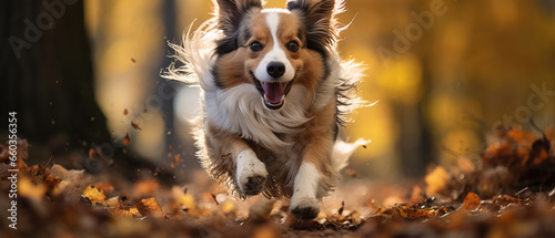 dog running in the field in autumn