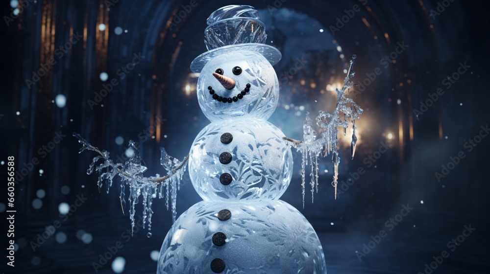 Obraz premium a radiant ice snowman that enchants with its intricate craftsmanship. 