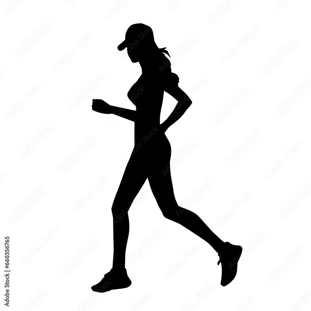 Silhouette of a sporty woman in running pose. Silhouette of a female run pose.