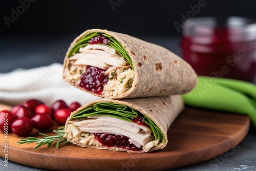 whole grain wrap with turkey and cranberry sauce
