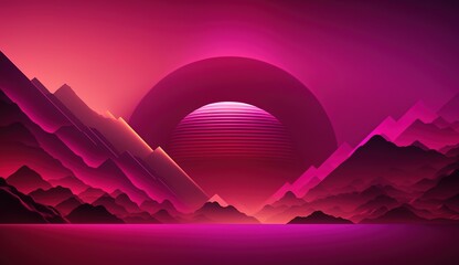 Acrylglasbilder Pantone 2023 Viva Magenta Generative AI, Beautiful gradient scene landscape with viva magenta pink color, horizontal wallpaper. Abstract studio room geometric background    © DELstudio