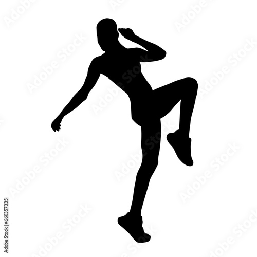 Silhouette of a woman in casual costume jumping or dancing pose.