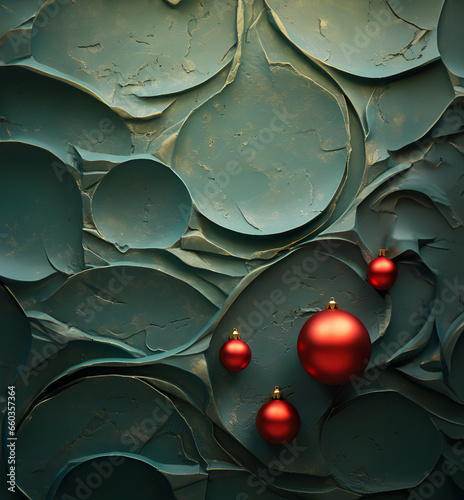 Wall decorated with Christmas ornament ball, azure green background