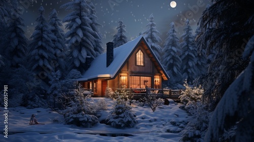 A virtual home is enveloped in the beauty of snowfall, creating a cozy, digital retreat.  © Usman