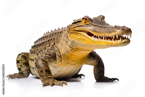 Close-up of a crocodile on a white background