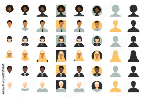 Various icons of different people. Modern color design.