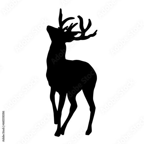 Silhouette of a wild deer with beautiful antlers in action pose.