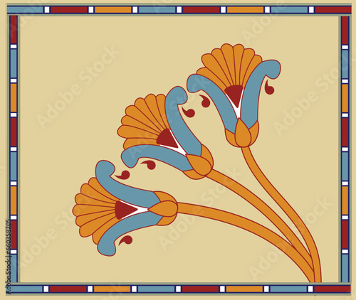 Sacred Lotus Flowers - The Pharaonic symbol of Ancient Egypt - Illustration Vector with ancient Egyptian Color palettes