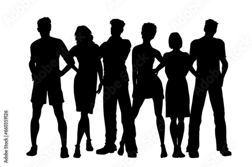 Silhouette of group of people holding hands or close to each other. Silhouette of group of friends or family