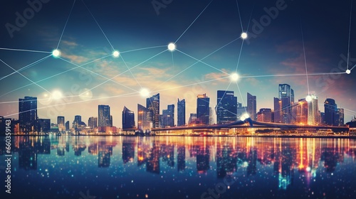Modern creative telecommunications and internet networks connected in smart city. future internet. Cities and networks ICT IoT