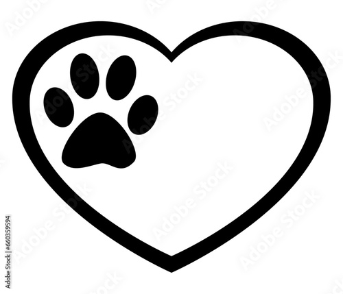 Logo pet friendly. Icono aislado corazón líneal con zarpa de perro o gato