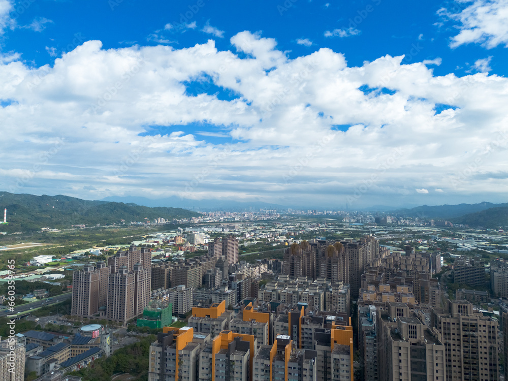 Obraz premium Aerial view of Sanxia District in New Taipei City, Taiwan. National Taipei University (NTPU) located here.