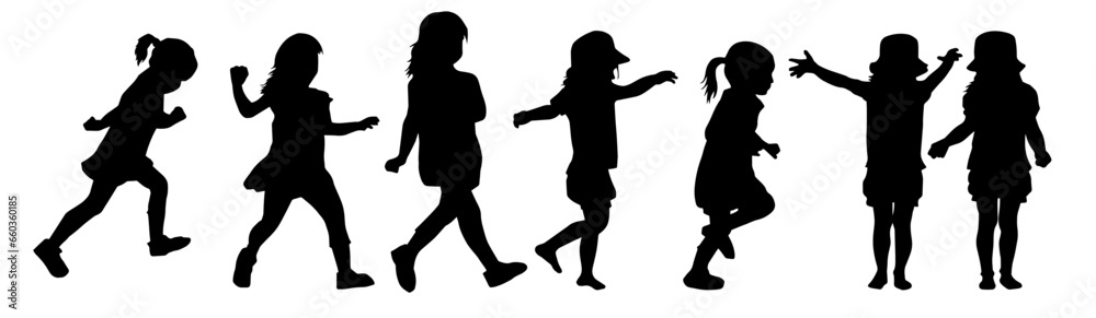 Silhouette of happy kids playing outdoor. Silhouette of children doing activity outdoor.