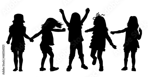 Silhouette of happy kids playing outdoor. Silhouette of children doing activity outdoor.