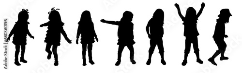 Silhouette of happy kids playing outdoor. Silhouette of children doing activity outdoor.