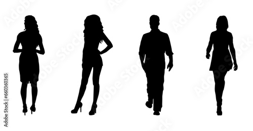 Silhouette collection of fashionable male and female standing and walking. Silhouette of group of people. People crowd silhouette.