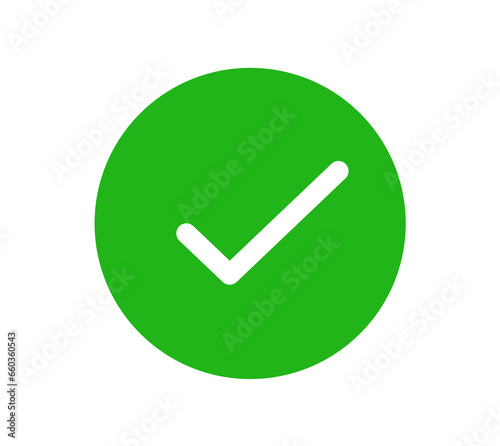 Green tick illustration is seen on a white background