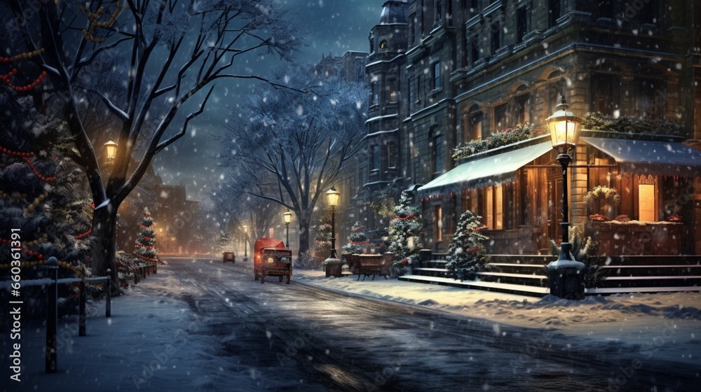 streets are adorned with a beautiful snowfall, immersing viewers in its beauty. 