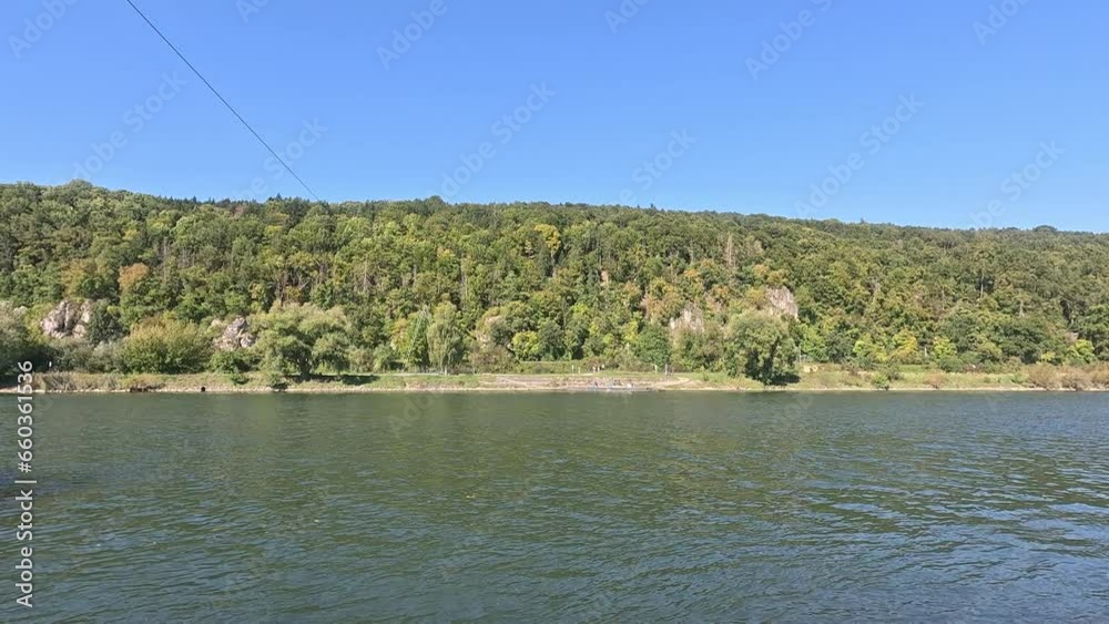Danube river in Bavaria in sunshine and blue sky in autumn, 4K Danube river in Bavaria in sunshine and blue sky in autumn, 4K