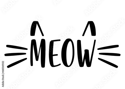 Logo pet friendly. Letras de la palabra meow en texto manuscrito con forma de cabeza de gato.