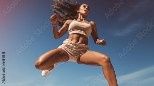 Sportswoman running,jumping and doing dance strength training in a studio